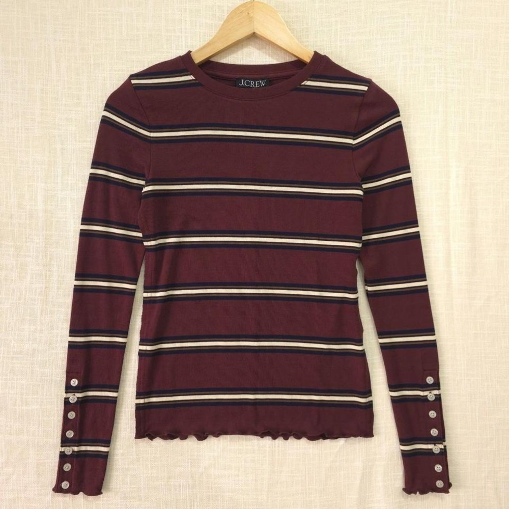 J.Crew Refined rib long-sleeve T-shirt with button cuffs in stripe - Size Xs